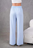 Kadın Keten Beli Lastikli Rahat Bol Paça Pantalon