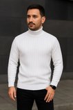 Modi Green Erkek Fitilli Triko Kazak 2li Set Beyaz Siyah Regular Balıkcı Yaka Tam Boğazlı Triko Seti Modeli Kazak