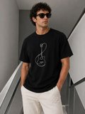 Modi Green Erkek Minimal Gitar Baskılı Tişört T-Shirt Yazlık Kısa Kol Bisiklet Yaka T-Shirt - Siyah