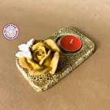 Uretti - Pınar 6606 - El Yapımı Sarı Gül Ve Kelebek Süslemeli Dekoratif Mumluk - 7 x 12 cm