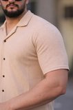 Modi Green Erkek Waffle Kumaş Kısa Kollu Düğmeli Açık Yaka Regular Fit Gömlek - Bej