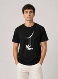 Modi Green Erkek Astronot Ay Temalı Tişört Kısa Kol Yazlık Bisiklet Yaka T-Shirt - Siyah