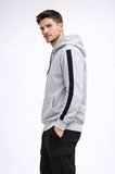 Modi Green Erkek Şeritli Kapüşonlu Sweatshirt Oversize 3 Iplik Pamuklu - Beyaz