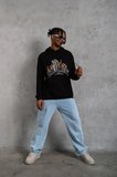 Modi Green Erkek Oversize Kapüşonlu Sweatshirt – Siyah Renk Üç İplik İçi Pamuklu Kanguru Cepli Baskılı Hoodie Rahat Kalıp Kışl