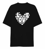 Modi Green 14 Şubat Sevgililer Günü Love Kalp Baskılı Oversize Bisiklet Yaka T-shirt - Siyah