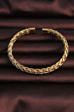 316L Çelik Altın Renk Kalın Yassı Örgü Model Erkek Bileklik - TJ-EB3674