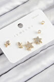 Pirinç Zirkon Taşlı Yıldız Ve Gül Model Gold Renk 925 Ayar Gümüş Çivi Kadın Küpe Set - TJ-BKP11180