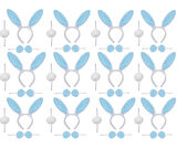 Mavi Tavşan Kostüm Seti – Taç Papyon Ponpon 12 li Paket