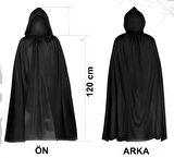 Siyah Uzun Pelerin 120 cm Kapüşonlu – Cosplay ve Parti Kostümü