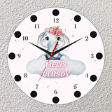 Sevimli Fil Temalı İsimli Cam Duvar Saati | Çocuklara Özel Tasarım 20x20