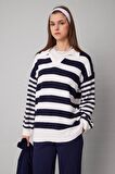 DeFacto Regular Fit Çizgili Polo Yaka Tesettür Tişört Tunik C2850AX24SPNV243