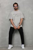 Modi Green Unisex Bisiklet Yaka Baskılı Oversize T-Shirt - Gri