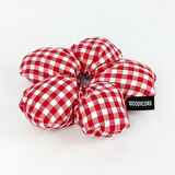 Woodycord El Yapımı Pötikare Desenli Scrunchies Toka - Kırmızı Beyaz