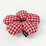 Woodycord El Yapımı Pötikare Desenli Scrunchies Toka - Kırmızı Beyaz