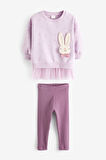 Next Baby Pamuklu Lila Tavşan Desenli Tütülü Sweatshirt Tayt Alt Üst Takım