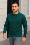 Modi Green Erkek Bisiklet Yuvarlak Yaka Triko Kazak Pamuklu Kalın Fitilli Dokuma, Regular Fit Uzun Kollu Kışlık Model - Haki