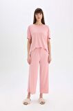 DeFacto Pijama Takımı Kısa Kollu Üst Esnek Belli Geniş Paça Altı-Fall in Love D8454AX25SPBR80