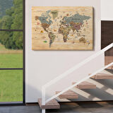 Harita Sepeti Ahşap Görünümlü Dünya Haritası Sembollü Eğitici Dekoratif Tablo-2950