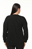 Kadın Büyük Beden Basıc Şardonlu Siyah Sweatshirt