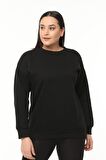 Kadın Büyük Beden Basıc Şardonlu Siyah Sweatshirt