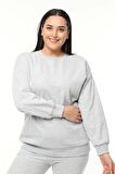 Kadın Büyük Beden Basıc Şardonlu Gri Sweatshirt