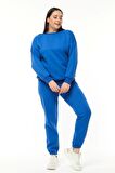 Kadın Büyük Beden Basıc Şardonlu Mavi Sweatshirt