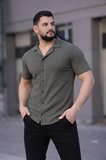 Modi Green Erkek Waffle Kumaş Kısa Kollu Düğmeli Açık Yaka Regular Fit Gömlek - Haki