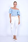 Beyaz Yırtık Skiny Denim Pantolon