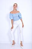 Beyaz Yırtık Skiny Denim Pantolon