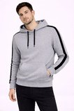 Modi Green Erkek Şeritli Kapüşonlu Sweatshirt Oversize 3 Iplik Pamuklu - Gri