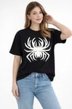 Modi Green Örümcek Baskılı Tişört Kısa Kollu Bisiklet Yaka T-Shirt - Siyah