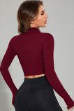 Modi Green Kadın Bordo Uzun Kol Fermuarlı Parmak Geçme Detaylı Dik Yaka Crop Top Bluz