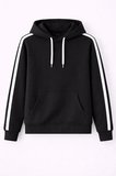 Modi Green Erkek Şeritli Kapüşonlu Sweatshirt Oversize 3 Iplik Pamuklu - Siyah