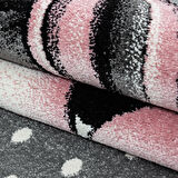 Soft Yumuşak Çocuk Odası Halısı Sevimli Unicorn Peri Atı desenli Gri Beyaz Pembe