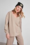 V Yaka Scuba Kumaş Sweatshirt