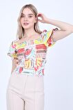 Gofreli Gipeli Desenli Crop Bluz