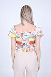 Gofreli Gipeli Desenli Crop Bluz