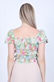 Gofreli Gipeli Meyve Desen Crop Bluz