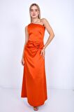 Tek Omuz Saten Maxi Elbise