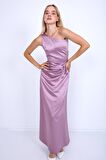 Tek Omuz Saten Maxi Elbise