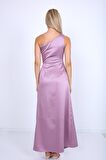 Tek Omuz Saten Maxi Elbise