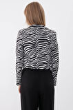 Zebra Desen Tek Düğme Crop Ceket