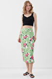 Çiçekli Midi Boy Saten Etek