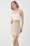Sedef Düğmeli Viskon Keten Mini Etek