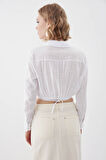 Beli Halka Detaylı V Yaka Lastikli Crop Bluz