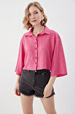 Önü Düğmeli Salaş Crop Gömlek
