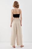Dökümlü Yanı Yırtmaçlı Beli Bağlamalı Pantolon