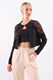 Kolları Dantel İşlemeli Crop Ceket