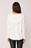 Kapüşonlu V Yaka Örme Sweatshirt