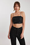 İp Askılı Pullu Crop Bluz